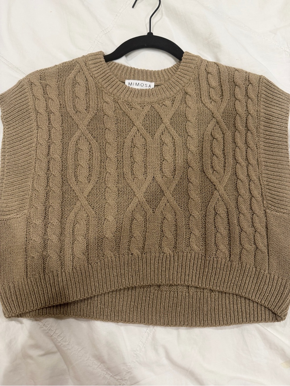 Mimosa Taupe Cable Crewneck Sweater